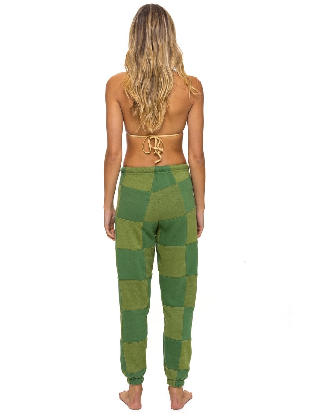 Aviator Nation NWT CHECK QUILTED SWEATPANTS - JUNGLE GREEN // PALM - Picture 2 of 4